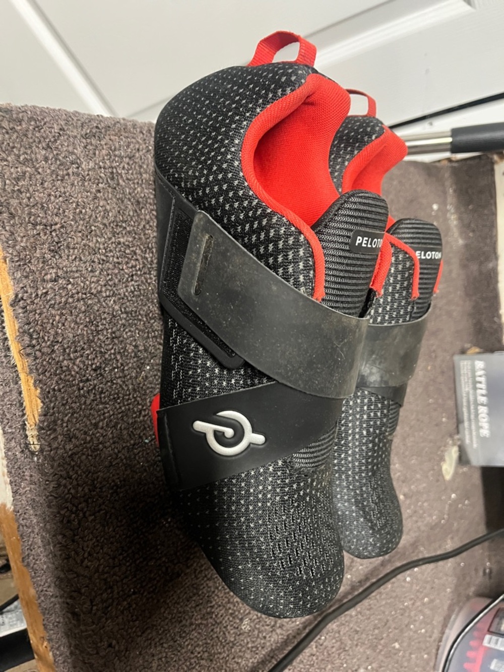 Peloton Black Knit Spin Shoes with Red Lining